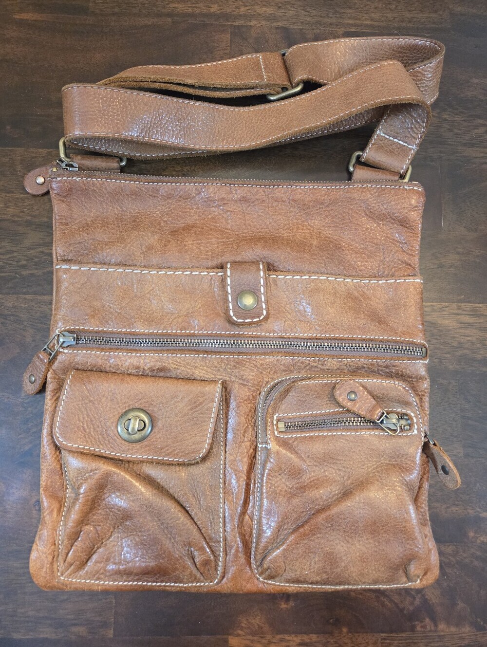Roots Leather Venetian Tribe Large Boho Casual CrossBody Bag Natural Tan Vintage